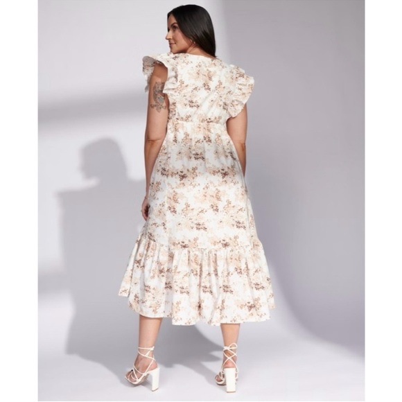 Abercrombie Flutter Sleeve Tiered Midi Dress - Picture 2 of 9